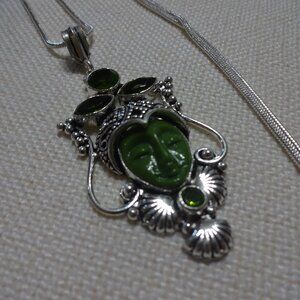 Unique PERIDOT & JADE GODDESS Handmade Sterling Pendant/Chain #790B